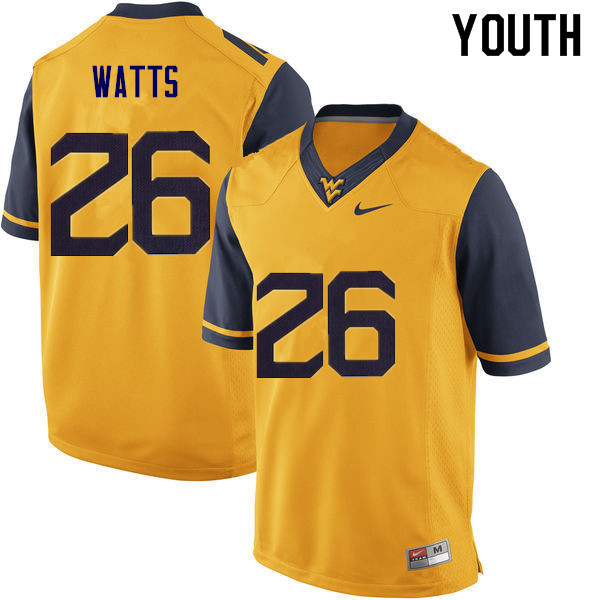 NCAA Youth Connor Watts West Virginia Mountaineers Gold #26 Nike Stitched Football College Authentic Jersey DQ23E82LY